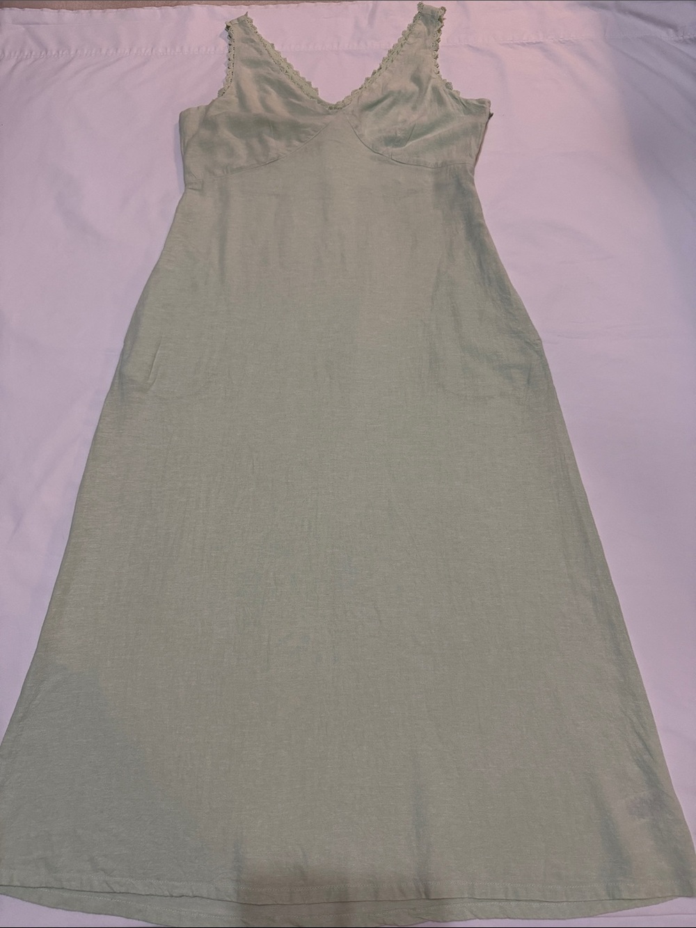 Laura Ashley Pale Sage V-Neck Linen Midi Dress 8